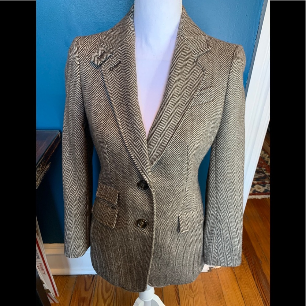 Talbots classic brown herringbone riding jacket 4P